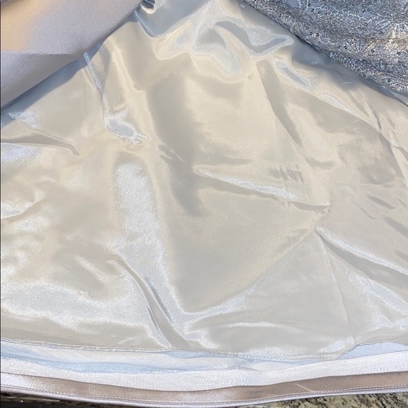 Teri Jon silver metallic lace gown - Picture 3 of 16